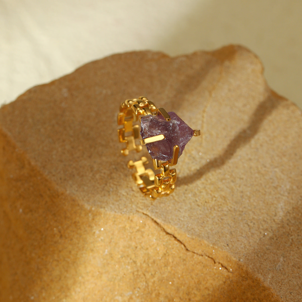 Wholesale Adjustable Open Titanium Steel Vintage Natural Stone Ring